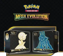 PRESALE POKEMON CENTER ETB BUNDLE MEGA EVOLUTIONS LUCARIO & GARDEVOIR W/ACRYLICS - Image 1