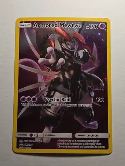 Pokemon SM228 Armored Mewtwo Sun & Moon Black Star Promo Cosmos Holo *Creased* - Image 1