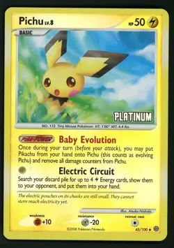 Pokemon Card Pichu 45/100 Reverse Holo Foil Platinum LP - Image 1