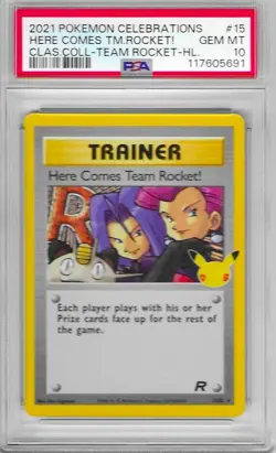 2021 POKEMON CELEBRATIONS CLASSIC COLLECTION 15 HERE COMES TEAM ROCKET! PSA 10 - Image 1