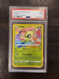 2020 Pokemon Sword and Shield Vivid Voltage #9 Celebi PSA 9 Amazing Rare - Image 1