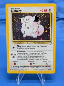 CLEFAIRY 6/130 BASE SET 2 HOLO RARE POKEMON CARD 2000 LIGHTLY PLAYED - Image 1