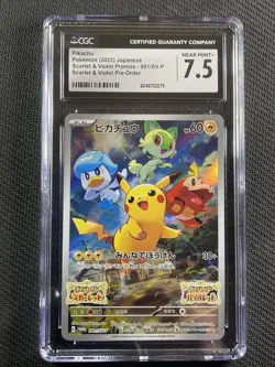 Pokemon Card CGC 7.5 Near Mint+ Pikachu S&V Pre-Order Promo JPN 2022 001/SV-P - Image 1