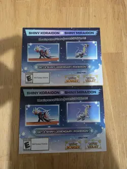 Two Pokemon Scarlet And Violet Shiny Koraidon or Miraidon Codes UNSCRATCHED! - Image 1