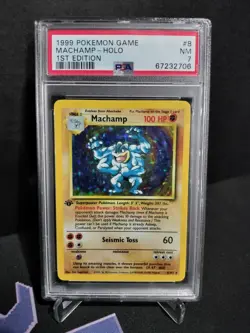 1999 POKEMON BASE SET 1ST EDITION #8 MACHAMP-HOLO PSA 7 - Image 1