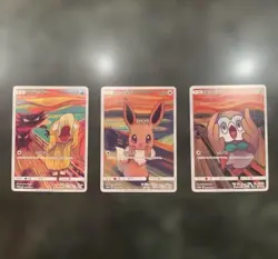 Pokemon Card Munch The Scream Eevee Psyduck Rowlet Set of 3 Limited promo - Image 1