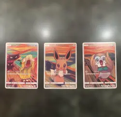 Pokemon Card Munch The Scream Eevee Psyduck Rowlet Set of 3 Limited promo - Image 2