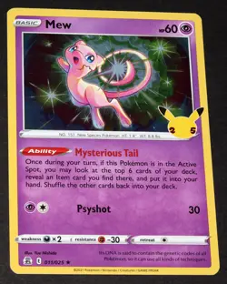 MEW 011/025 Holo Rare 2021 Celebrations 25th Anniversary Stamp NM Pokemon Card - Image 1