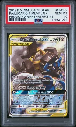 PSA 10 LUCARIO & MELMETAL GX SM192 SUN & MOON TAG TEAM BLACK STAR PROMO POKEMON - Image 1