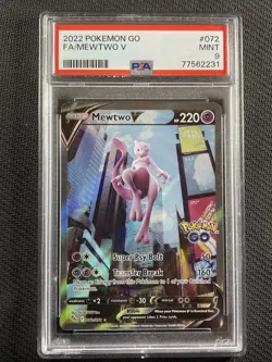 Pokemon Card PSA 9 Mint Mewtwo V Go Full Art Swsh Ultra Rare 072/078 - Image 1