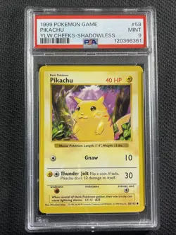 Pokemon Card PSA 9 Mint Pikachu Yellow Cheeks Shadowless Base Set 1999 58/102 - Image 1