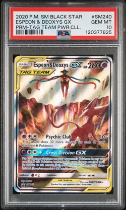 2020 POKEMON SM BLACK STAR PROMO TAG TEAM POWERS COLL ESPEON & DEOXYS GX PSA 10 - Image 1