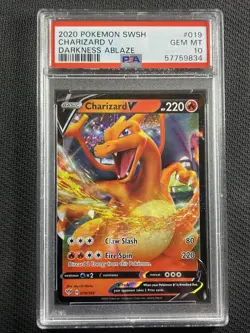 Pokemon Card PSA 10 Gem Mt Charizard V Darkness Ablaze Swsh 2020 019/189 - Image 1