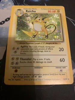 Pokemon TCG Raichu 14/102 Holo Base Set Vintage CCG Moderate Play 14 - Image 5