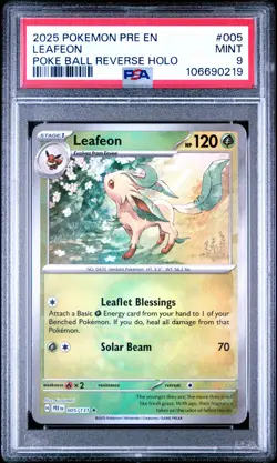 2025 POKEMON PRE EN-PRISMATIC EVOLUTIONS POKE BALL REVERSE HOLO LEAFEON PSA 9 - Image 1
