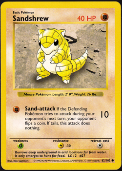Sandshrew Shadowless 62/102 Base Set 1999 Pokemon TCG Card MP - Image 1