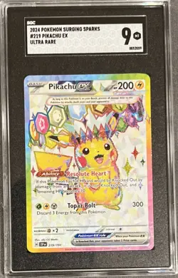 Pikachu EX 2024 Pokemon Surging Sparks EN Ultra Rare #219/191 SGC Mint 9 - Image 1