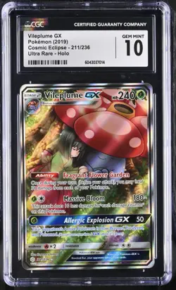 Pokemon Card CGC 10 Vileplume GX Alt Art Cosmic Eclipse 211/236 - Image 1
