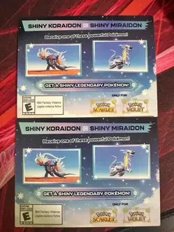 Pokemon Scarlet And Violet Serial Codes Shiny Koraidon or Miraidon UNSCRATCHED! - Image 1