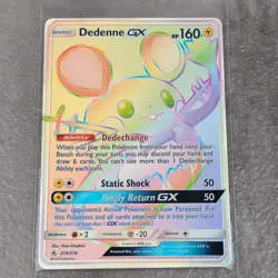 Pokemon TCG Unbroken Bonds Dedenne GX 219/214 Secret Rare Rainbow Card - Image 1