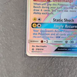 Pokemon TCG Unbroken Bonds Dedenne GX 219/214 Secret Rare Rainbow Card - Image 3