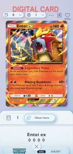 Entei EX Pokemon Pocket Mobile Game Secluded Springs Set ◇◇◇◇ Rare Trade Card - Image 1
