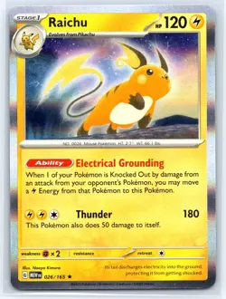 Raichu 026/165 Rare Scarlet and Violet Holo 151 Pokemon TCG - Image 1