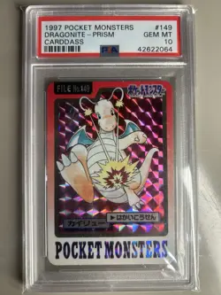 Pokemon Carddass Pocket Monsters PSA 10 Dragonite No. 149 Prism 1997 Japanese - Image 1