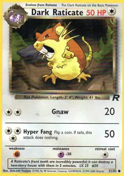 Pokemon Dark Raticate Card 51/82 Team Rocket 2000 - Image 1