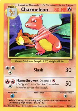 Pokemon Charmeleon Card TCG Base Set 24/102 Regular Unlimited - Image 1