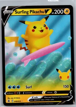 Surfing Pikachu V 008/025 - Celebrations Black Star Promo - Pokemon Card - NM - Image 1