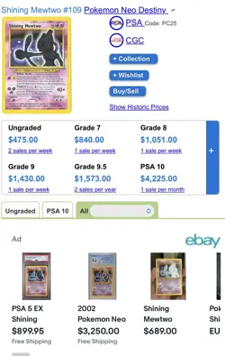 Pokemon TCG Shining Mewtwo Neo Destiny Holo Card 109/105 Unlimited Shiny Rare - Image 3