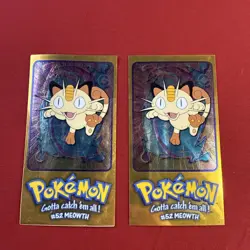 Two 2000 Pokemon Meowth #5 Chrome Foil-Topps Anime Series 2 Oversized Tin Topper - Image 1