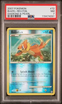 2007 POKEMON DIAMOND & PEARL #72 BUIZEL-REVERSE FOIL PSA 7 - Image 1