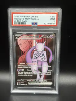 2025 Pokemon Destined Rivals Team Rockets Mewtwo Ex Ultra Rare 213/182 PSA 9 - Image 1