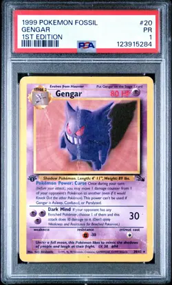 1999 POKEMON FOSSIL 1ST ED #20 GENGAR PSA 1 - Image 1