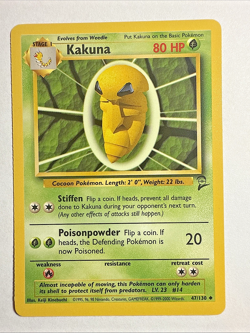 BASE SET 2 - LP - Kakuna 47/130 Pokemon Vintage WOTC English (US Seller) - Image 1