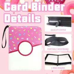 4 Pocket Card Binder 400 Card Holder Album, Pink Donut Trading Cards Holder Z... - Image 3
