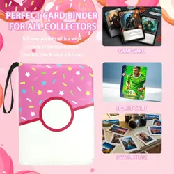 4 Pocket Card Binder 400 Card Holder Album, Pink Donut Trading Cards Holder Z... - Image 5