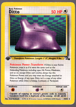 Ditto 1st Edition 18/62 Fossil Pokemon TCG Card LP - Image 1