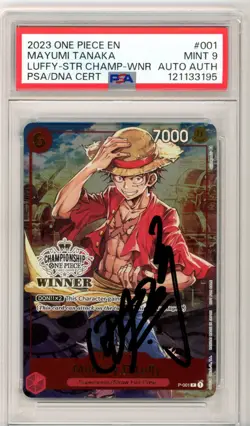 PSA MINT 9 Mayumi Tanaka Monkey.D.Luffy (Store Championship Trophy Card) P-001 - Image 1