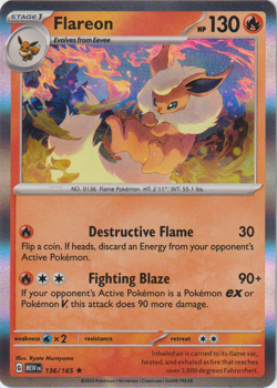 Flareon Holo NM 136/165 Scarlet & Violet 151 Pokemon Card - Image 1