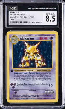 1999 POKEMON BASE SET 1ST EDITION ALAKAZAM CGC 8.5 - Image 1
