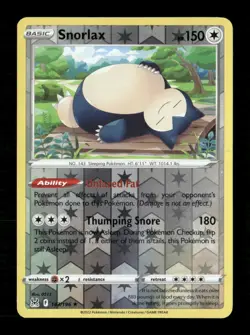 Snorlax Reverse Holo Holo Rare SWSH11: Lost Origin 143/196 LP Pokemon LP - Image 1