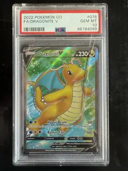 Pokemon Dragonite V (Full Art) 076/078 Pokemon GO Holo PSA 10 *Cracked Slab* - Image 1