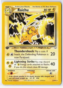 Pokemon TCG Raichu 21/64 Neo Revelation 1st Edition Vintage Card NM - Image 1