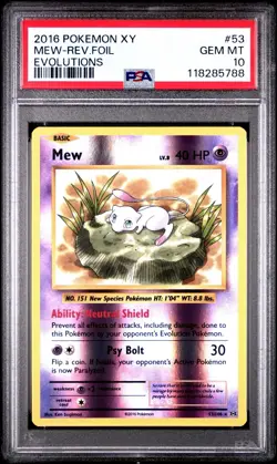 2016 Pokemon XY Evolutions #53/108 Mew Reverse Foil Holo PSA 10 GEM MINT - Image 1