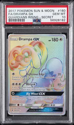 2017 POKEMON SUN & MOON GUARDIANS RISING SECRET #160 FULL ART/DRAMPA GX PSA 10 - Image 1