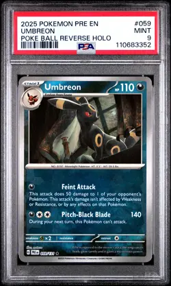 2025 POKEMON PRE EN-PRISMATIC EVOLUTIONS POKE BALL REVERSE HOLO UMBREON PSA 9 - Image 1