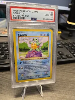 1999 Pokemon Base Set SHADOWLESS SQUIRTLE 63/102 - PSA 10 GEM MINT - 65999504 - Image 1